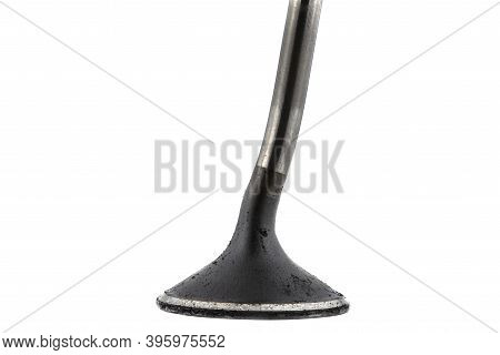 Macro Shoot Of Warped Engine Valve Stem, Covered With Soot, Isolated On A White Background.