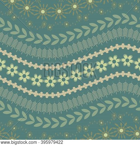Green Retro Flower Seamless Repeat Pattern Print