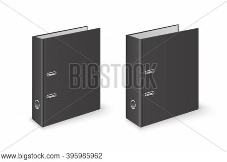 Vector 3d Closed Realistic Black Blank Office Binder File With Metal Rings For A4 Paper Sheet Closeu