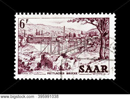 Germany, Saar - Circa 1952 : Cancelled Postage Stamp Printed By Germany, Saar, That Shows Mettlacher