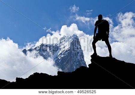 Woman Hiking In Himalaya Mountains
