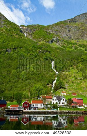 Village And Sea View On Mountains In  Fjord, Norway