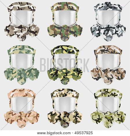 Sæt af gasmaske camouflage