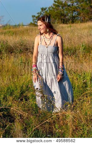 Smile Beauty Woman In The Grey Dress