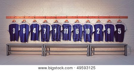 Football Shirts in Locker Room
