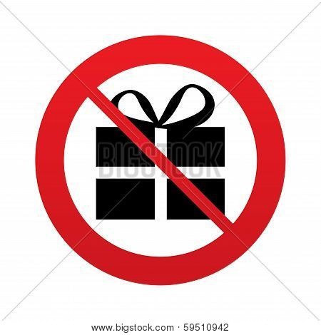 No Gift box sign icon. Present symbol.