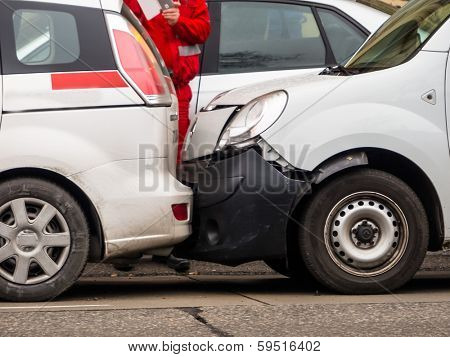 several cars drove each other. collision