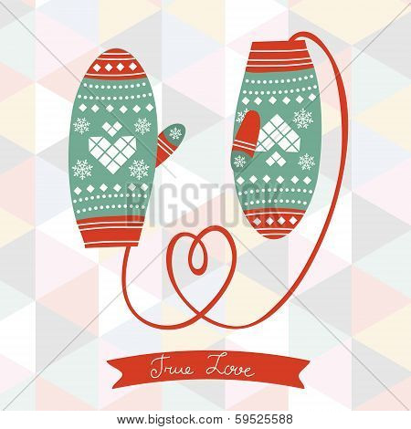 Mittens with rope in a from of heart