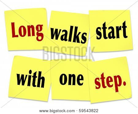 Long Walks Start With One Step Saying Quote Yellow Sticky Notes