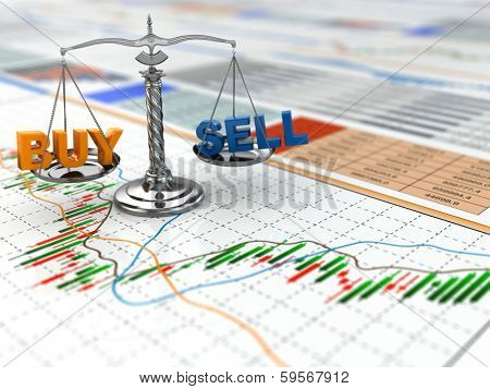 Stock market concept. Scale on financial graph. 3d