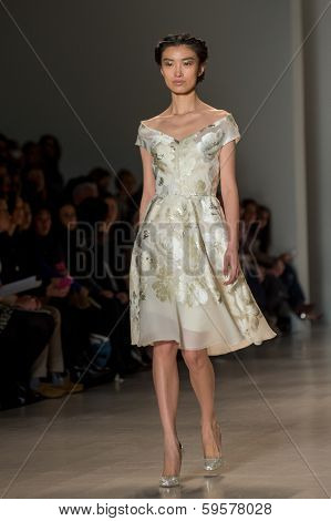 NEW YORK-FEB 9: A model walks the runway at the Lela Rose fashion show during Mercedes-Benz Fashion Week at The Salon at Lincoln Center on February 9, 2014 in New York City.