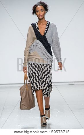 NEW YORK-FEB 9: A model walks the runway at the Tracy Reese fashion show during Mercedes-Benz Fashion Week Fall 2014 at Center 548 on February 9, 2014 in New York City.