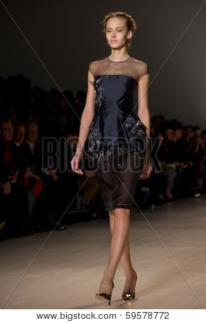 NEW YORK-FEB 9: A model walks the runway at the Lela Rose fashion show during Mercedes-Benz Fashion Week at The Salon at Lincoln Center on February 9, 2014 in New York City.