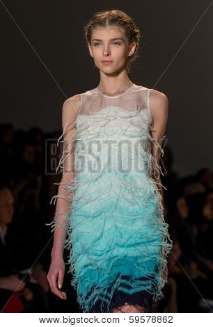 NEW YORK-FEB 9: A model walks the runway at the Lela Rose fashion show during Mercedes-Benz Fashion Week at The Salon at Lincoln Center on February 9, 2014 in New York City.