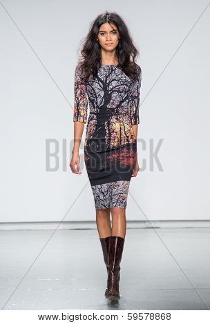 NEW YORK-FEB 9: A model walks the runway at the Tracy Reese fashion show during Mercedes-Benz Fashion Week Fall 2014 at Center 548 on February 9, 2014 in New York City.
