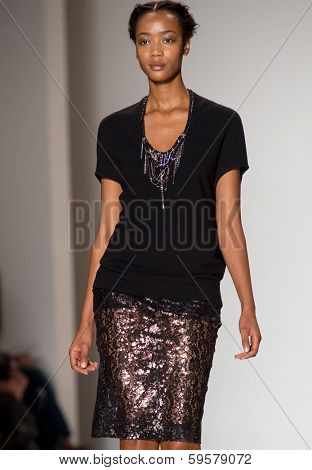 NEW YORK-FEB 9: A model walks the runway at the Lela Rose fashion show during Mercedes-Benz Fashion Week at The Salon at Lincoln Center on February 9, 2014 in New York City.
