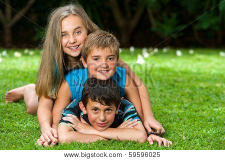 Young Kids Making Human Pile.