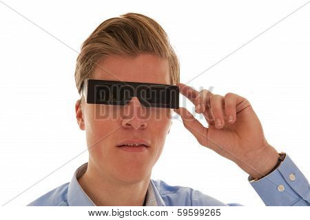 Boy Looking Through Eclipse Glasses