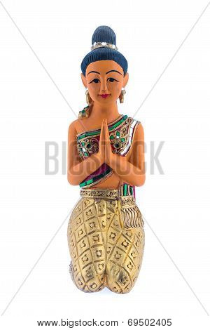 Thai Woman Sculpture Paying Respect, Thai Call 