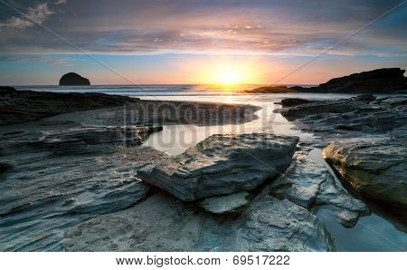 Sundown At Trebarwith Beach