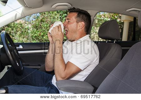 Man Sneezing In Car