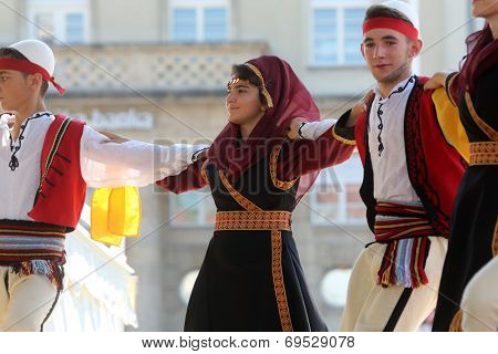 Members of folk group Albanian Culture Society Jahi Hasani from Cegrane, Macedonia during the 48th International Folklore Festival in center of Zagreb,Croatia on July 20,2014