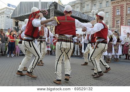 Members of folk group Albanian Culture Society Jahi Hasani from Cegrane, Macedonia during the 48th International Folklore Festival in center of Zagreb,Croatia on July 19,2014