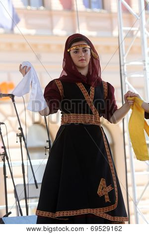 Members of folk group Albanian Culture Society Jahi Hasani from Cegrane, Macedonia during the 48th International Folklore Festival in center of Zagreb,Croatia on July 20,2014