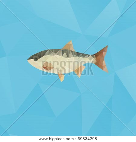 Fish Made With Triangles On Blue Polygonal Background