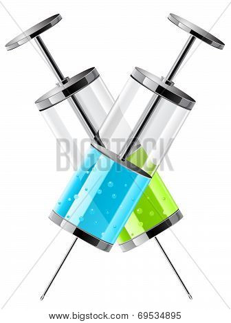 vector illustration of glass medical syringes.
