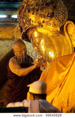 The Ritual Of Daily Face Washing Mahamyatmuni Buddha.