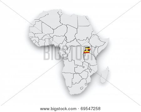 Map of worlds. Uganda. 3d