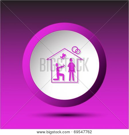 Home affiance. Plastic button. Raster illustration.