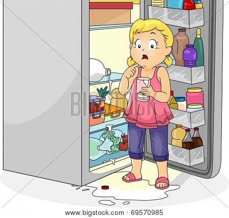 Illustration Featuring a Girl Who Spilt a Glass of Milk in Surprise