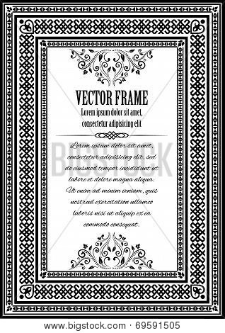 Vintage ornate frame with sample text, divider and calligraphic elements.