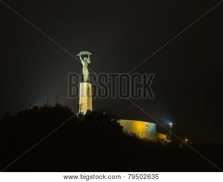 Freedom Statue At Night In Budapest