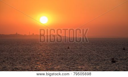 Skyline Of Jiddah At Sunset