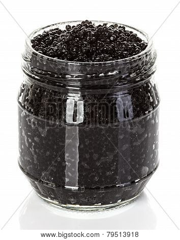 Caviar Black In A Glass Jar Isolated On White Background
