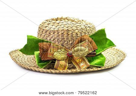 Basketwork Hat With Bow