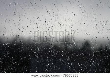 water drops on the window in rainy day