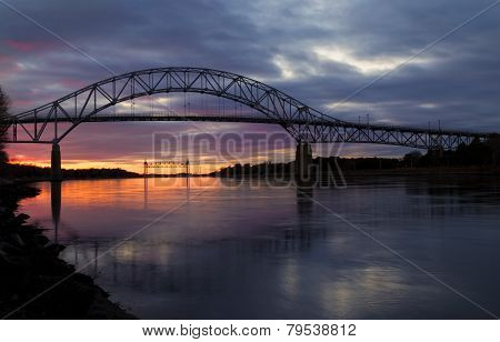 Bourne Bridge In Cape Cod At Sunset