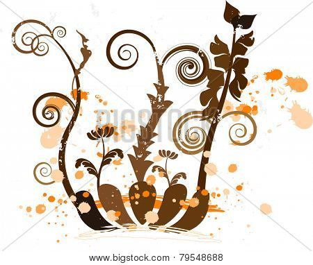 Brown floral illustration with grunge.