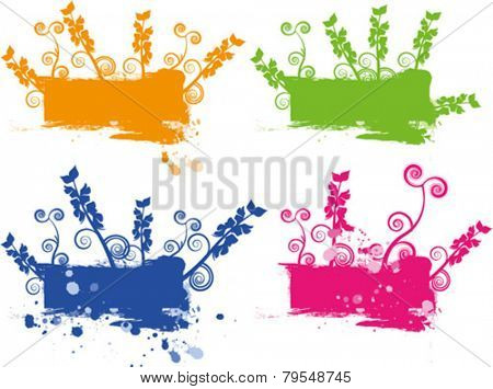 Multicolor floral banners with a bit of grunge added to the scene.