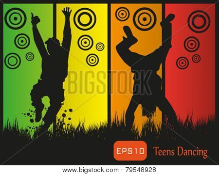 Two teens dancing outside. Fully vector. Enjoy!