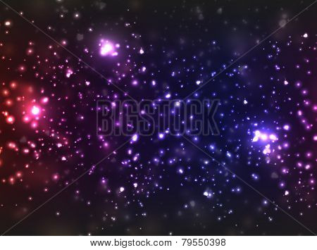 Star background, colored in violet shades with abstract blurry lights.