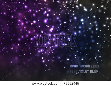 EPS10 vector abstract violet blur design against dark background; composition has bright lights and blurry particles