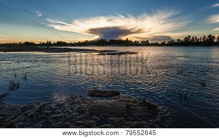 Evening Dnieper River Covered With Haze