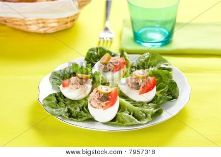 沙拉盘 letuce 鸡蛋金枪鱼和橄榄
