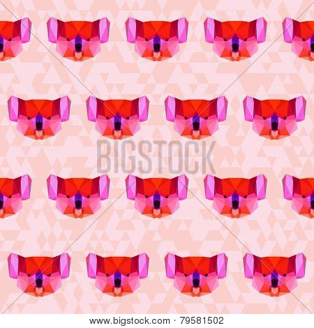 Bright Pink Abstract Geometric Polygonal Koala Seamless Pattern