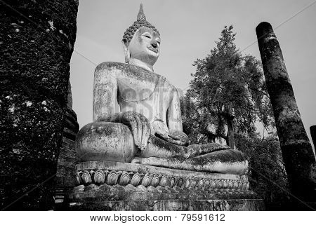 ancient buddha statue at Sukhothai historical park Sukhothai province Thailand